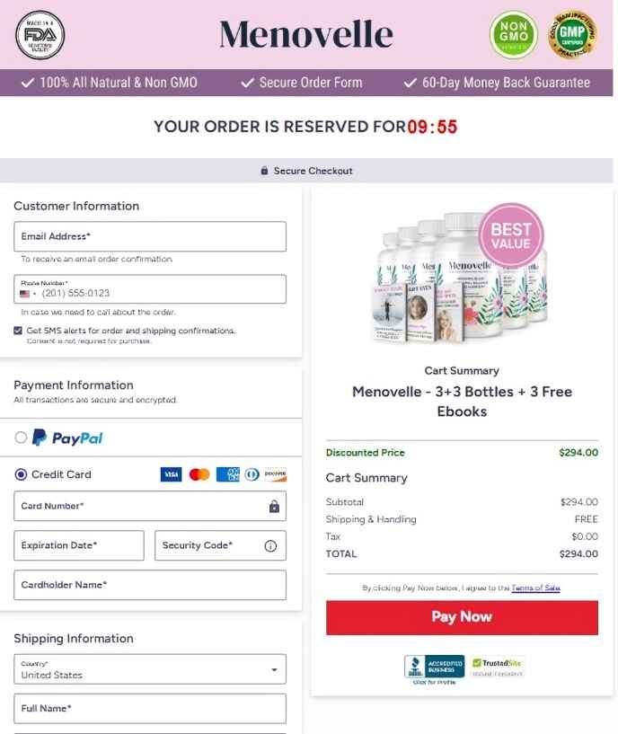 Menovelle Order Page